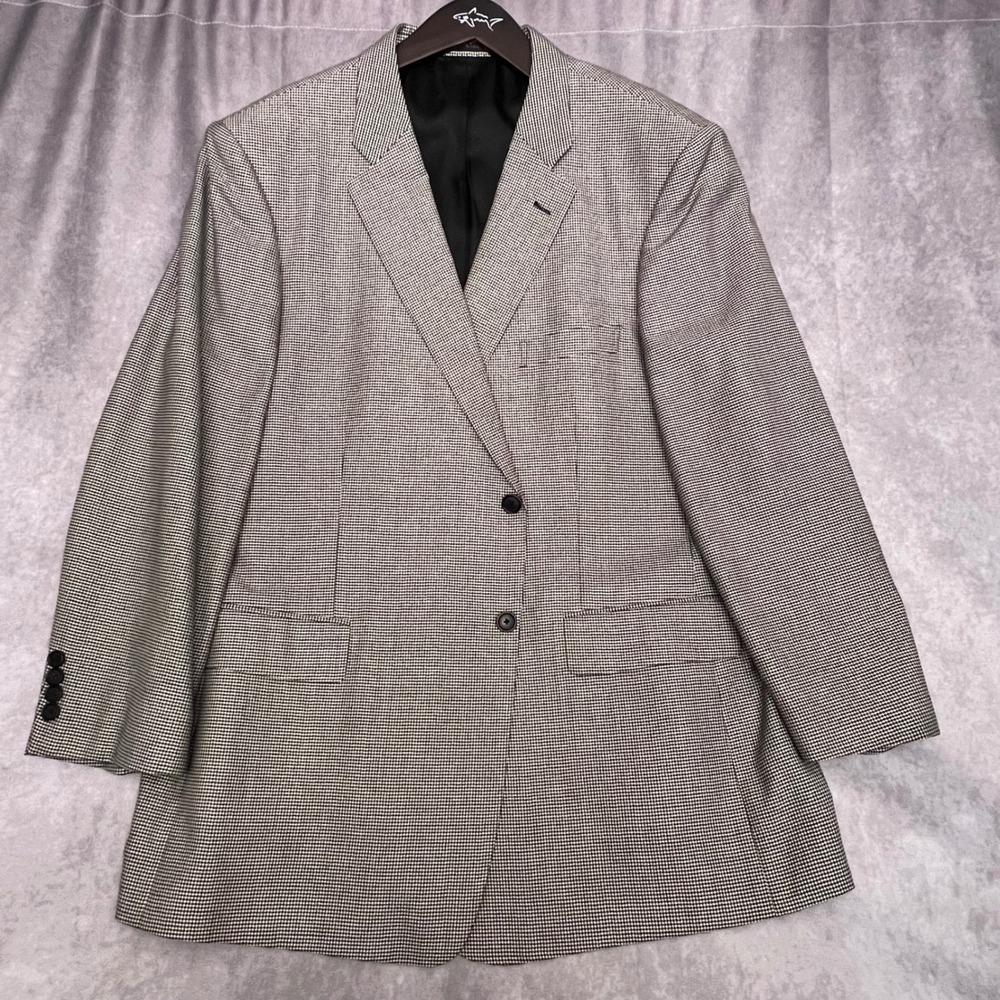 John W. Nordstrom Blazer Mens 48R Black White Excellent Wool Silk Houndstooth